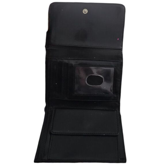 Guess Black White Contrast Stitch Tri-Fold Wallet with Card Pockets Snap Closure - Picture 3 of 6